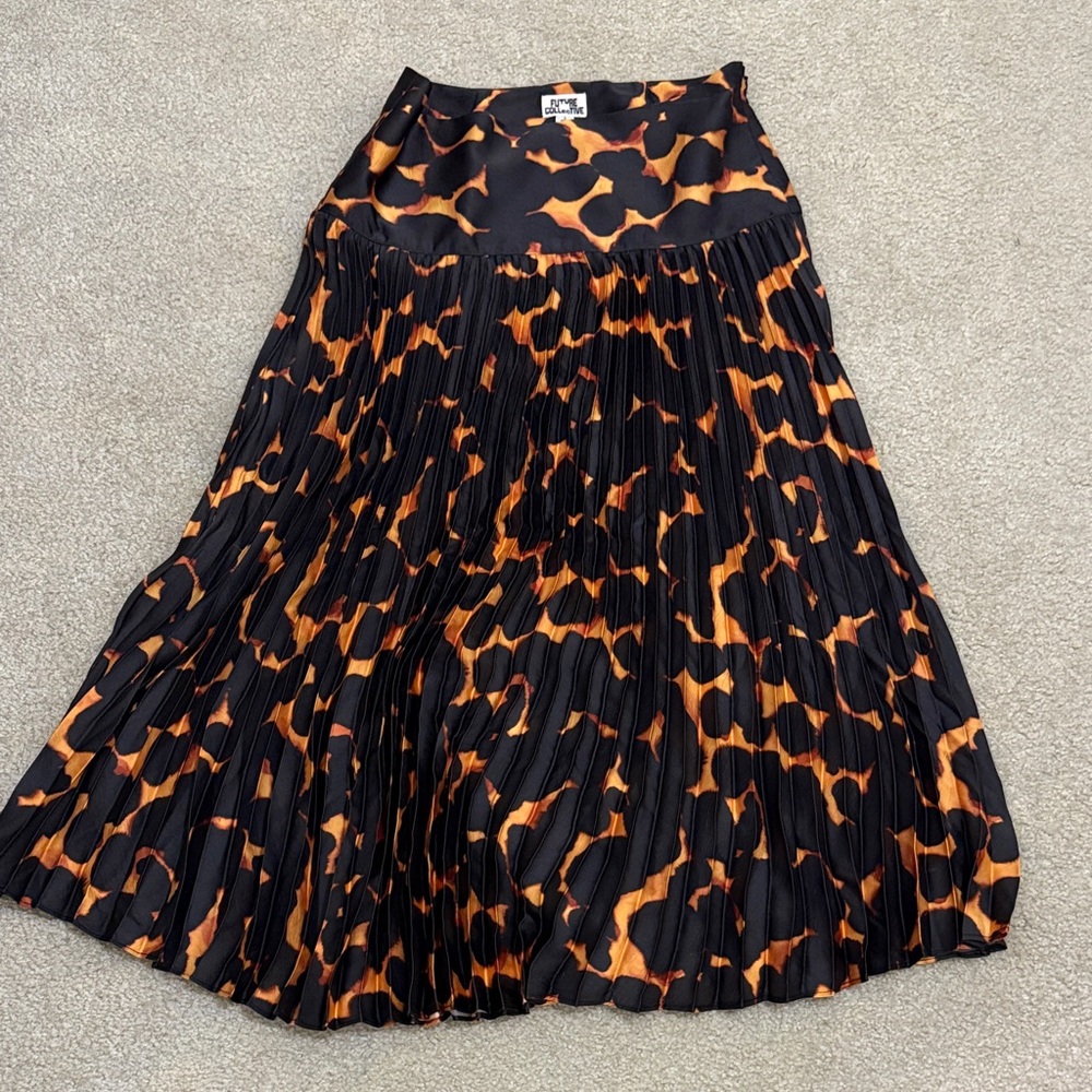 A-Line Skirt in Black and Orange Pattern